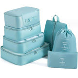 Blomzy Travel Organiser Bag Set, Polyester, 7 Pieces, 3 Packing Cubes + 3 Pouches + 1 Toiletry Bag, Skyblue, Lightweight, Water 