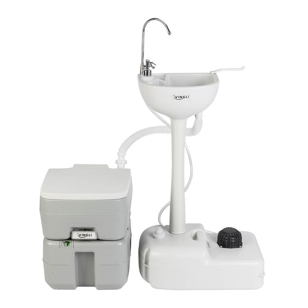 VINGLI Upgraded Portable Sink and Toilet Combo| Self-contained 5 Gal Hand Washing Station & 5.3 Gal Flushing Toilet, Perfect for