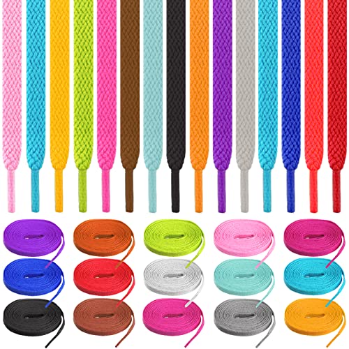 ISUSSER 15 Pairs 45 Flat Coloured Athletic Shoe Laces for Sneakers Skate Shoes Boots and Sport Shoes