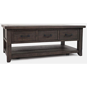 Jofran Madison County Solid Reclaimed Wood Rustic Farmhouse Harris Coffee Table With Storage Drawers, Barnwood Brown