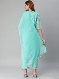 Anni Designer Women'S Banarasi Woven Straight Embellished Printed Kurta With Pant & Dupatta (Kabzaa-See Green_Xxl_See Green_Xx-Large),See Green,2XL,Silk,Regular,