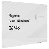 Magnetic Glass Whiteboard - Glass Dry Erase Board 48x36 Large Frameless Glass Board for Walls Office School and Home, Gray