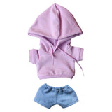 niannyyhouse 8in(20cm) Plush Doll Clothes Hoodies Without Pocket Jeans Doll Dressup (Pink Purple)