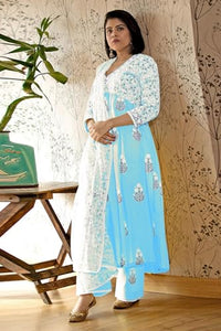 Gosriki Women'S Rayon Blend Anarkali Printed Kurta With Pant & Dupatta (Renu Sky Blue-Vks01-Gs_Xxl_Sky Blue_Xx-Large),Sky Blue,2,B0DC6LC6WM