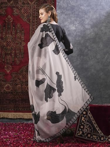 Gosriki Women'S Rayon Blend Straight Printed Kurta With Pant & Dupatta (Meerut Black-Gs_Xl_Black_X-Large),Black,,B0D9YWGLRN