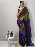 Satrani Womens Chiffon Ready To Wear Saree With Unstitched Blouse Piece(3029S192N_Green)