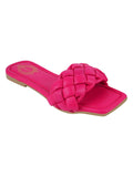 Shoetopia Women'S Magenta Braided Flat Slip-On Sandals Comfortable Open-Toe Casual Slides For Summer Beach Eu40,Magenta,6,B0BSC8GLRK
