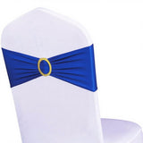 Pack of 50 Spandex Royal Blue Chair Sashes with Gold Buckles, Stretch Chairs Sashes for Wedding Party Baby Shower Ceremony Event