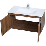 Elegant Decor Rasina 36 Single Porcelain Top Floating Bathroom Vanity In Walnut