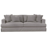 Sunset Trading Newport Slipcovered Recessed Fin Arm 94 Sofa | Stain Resistant Performance Fabric | 4 Throw Pillows | Gray