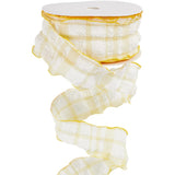 CABODYALS 20 Yards 1.5 Inch Yellow White Buffalo Plaid Ruffle Ribbon Double Ruffled Edge Chiffon Pleated Checkered Gingham Fabri