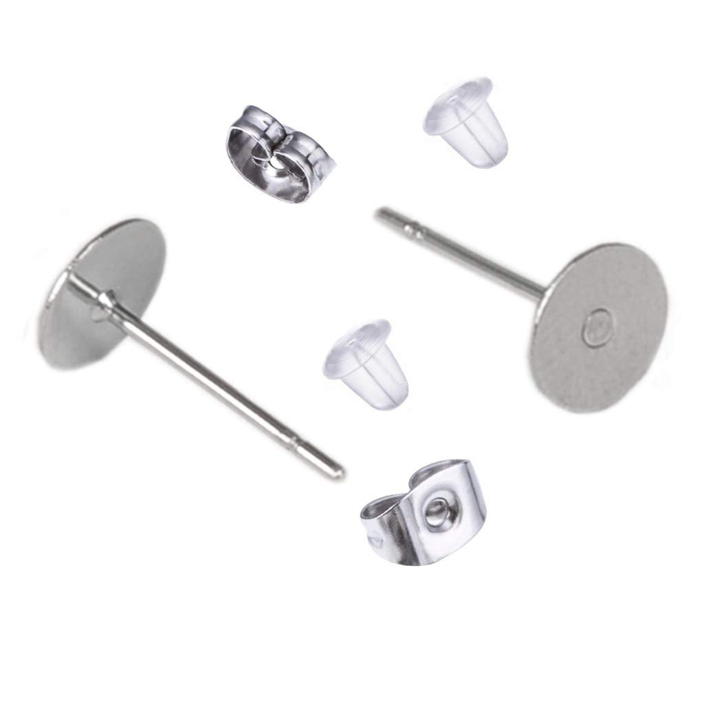 100 Pieces Stainless Steel Earrings Posts Flat Pad,100 Pieces Butterfly Earring Backs,100 Pieces Bullet Earring Backs,Total 300 