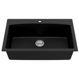 Karran QT-712 Drop-In Quartz Composite 33 in. 1-Hole Single Bowl Kitchen Sink in Black