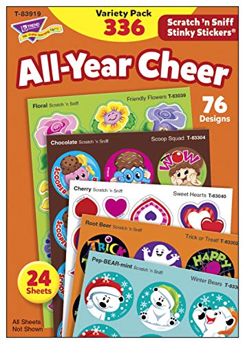 Trend Enterprises - T83919 All Year Cheer Stinky Stickers Variety Pack, 70 Designs, 8 Scents, Pack Of 336