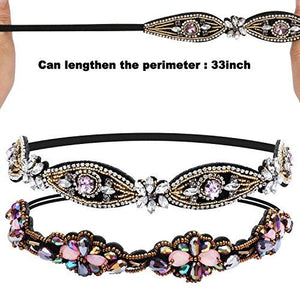 Amariver 2 Pieces Rhinestone Beaded Elastic Headband