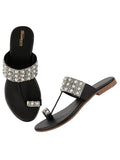 Shoetopia Womens/Girls Black Open Back One Toe Flats,Black,5,B09GKQKJ9N