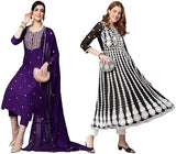 Gosriki Women'S Embroidered Kurti & Kurti Pant Dupatta Set Combo Pack Of 2 (Kasturi Begani & Kari Black-Gs_S_Multi_Small),Multicolour,,B0D17WK695
