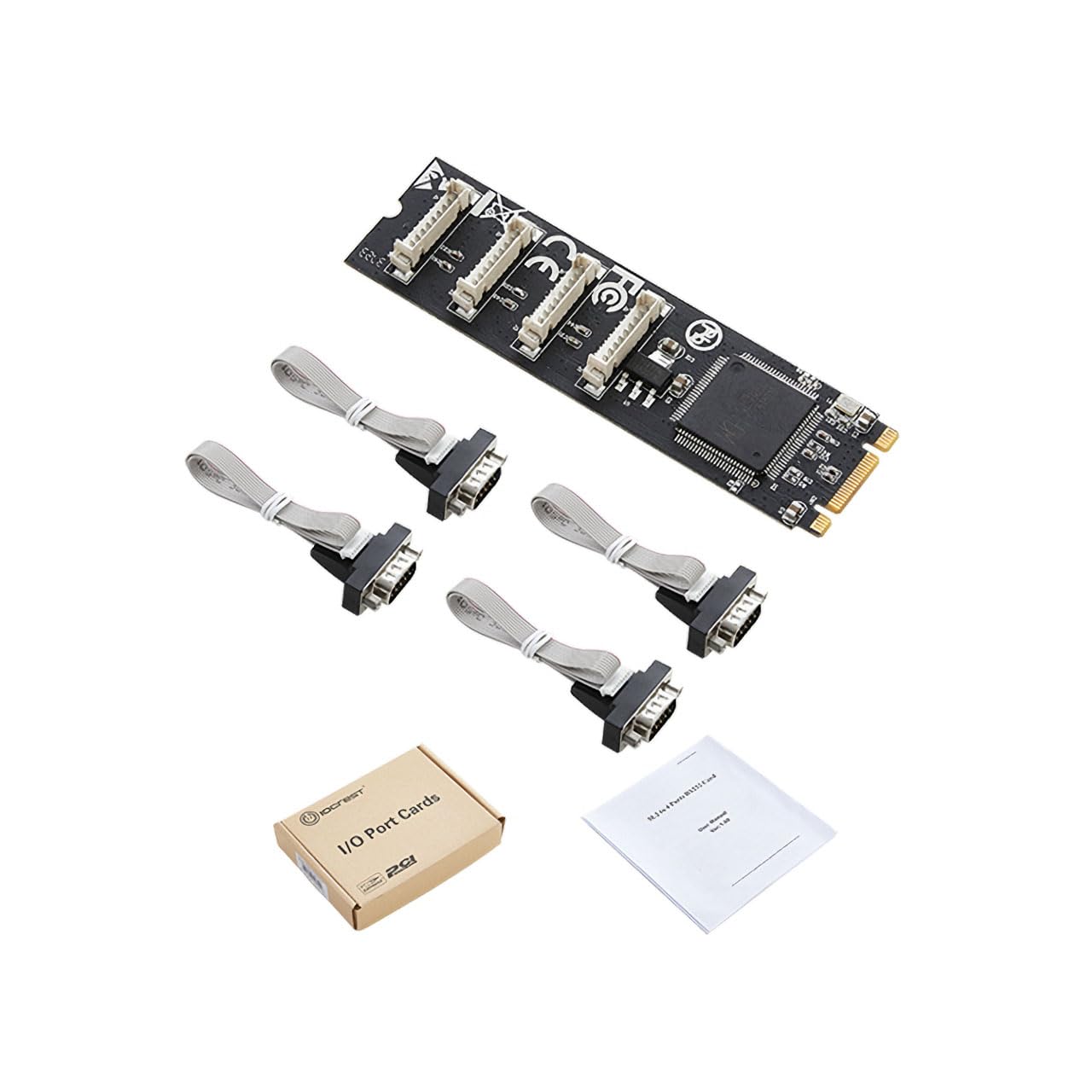 PCI-Express 1.1 Based, M.2 4-Port Serial RS232 Card, B+M Key in Form Factor 22*80mm. Data Transfer Rate up to 230400 bps. Suppor