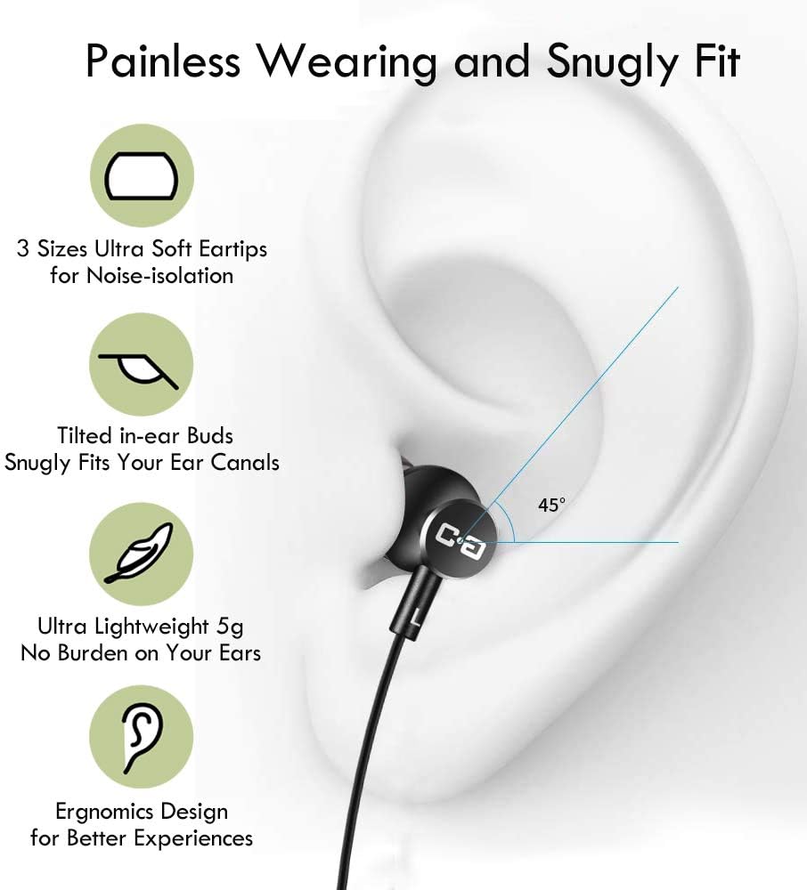 Extra Long Earbuds for TV & PC, with 12FT Spring Coiled Extension Cable, Volume Control & Mic, in-Ear Wired Headphones for 3.5mm