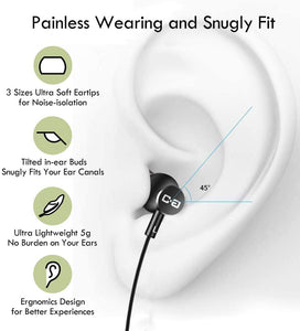 Extra Long Earbuds for TV & PC, with 12FT Spring Coiled Extension Cable, Volume Control & Mic, in-Ear Wired Headphones for 3.5mm
