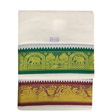 Prakasam Cotton Mens Panchakacham 9X5 Unbleached Cotton Colour Dhoti + Towel Set (Off White)