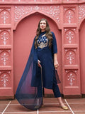 Gosriki Women'S Cotton Blend Embroidered Straight Kurta With Pant & Dupatta (Bgm Navy Blue-Gs_M_Navy Blue_Medium),Navy Blue,,B0CHSDPW49