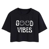Toplot Text Printed Round Neck Crop Top For Women (Vibes-Crop-Top-5202-Black-L),Black,,B0DCTHGDB7