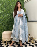 Anni Designer Women'S Rayon Blend Anarkali Printed Kurta With Pant & Dupatta (Rayka White-Vks01_M_White_Medium),White,M,Rayon Blend,Anarkali,