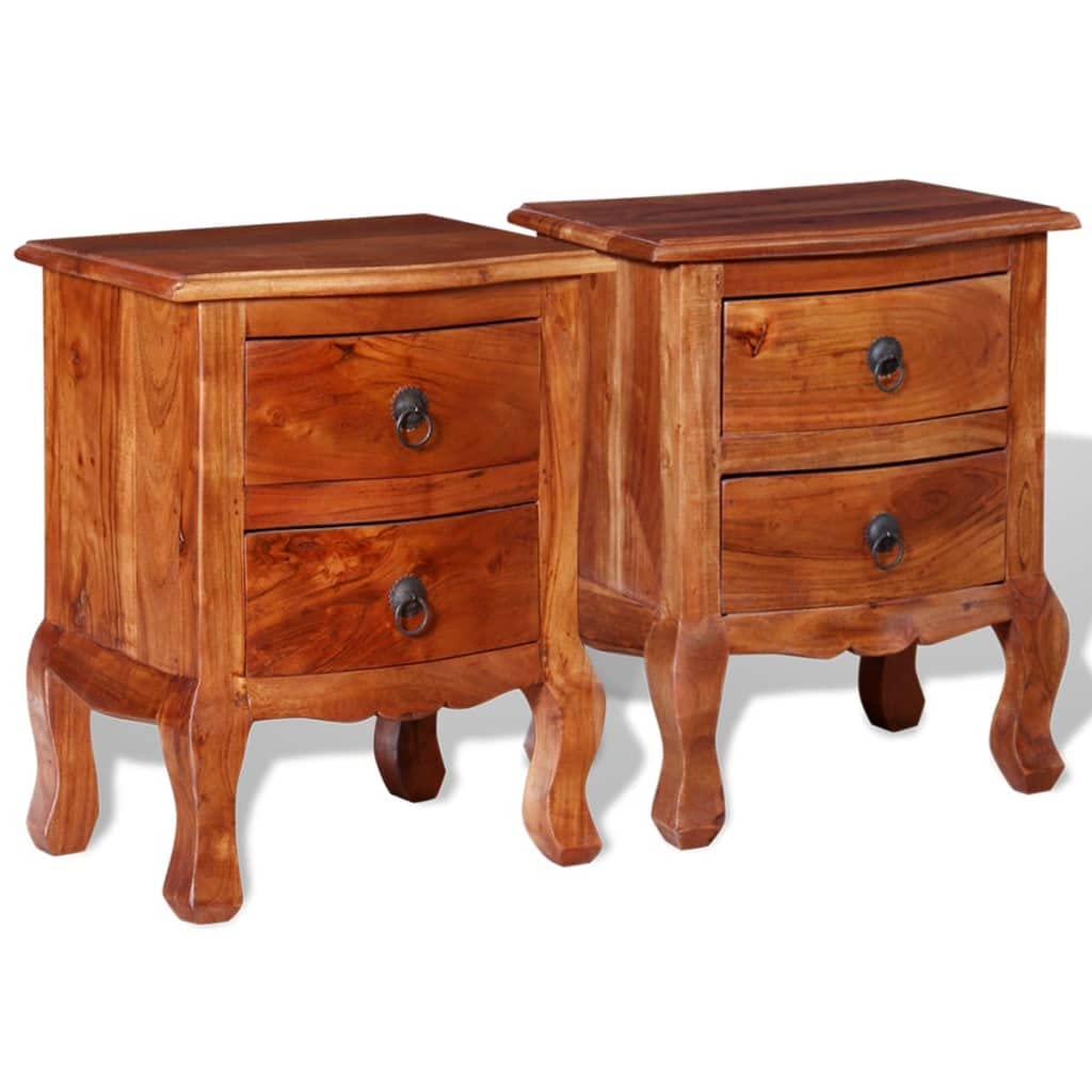 SKM Nightstands with Drawers 2 pcs Solid Acacia Wood - Thumbnail 2