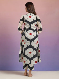 Gosriki Women'S Cotton Blend Straight Printed Kurta With Pant (Chunilal White-Gs_Xl_White_X-Large),Black,,B0D2943VP8