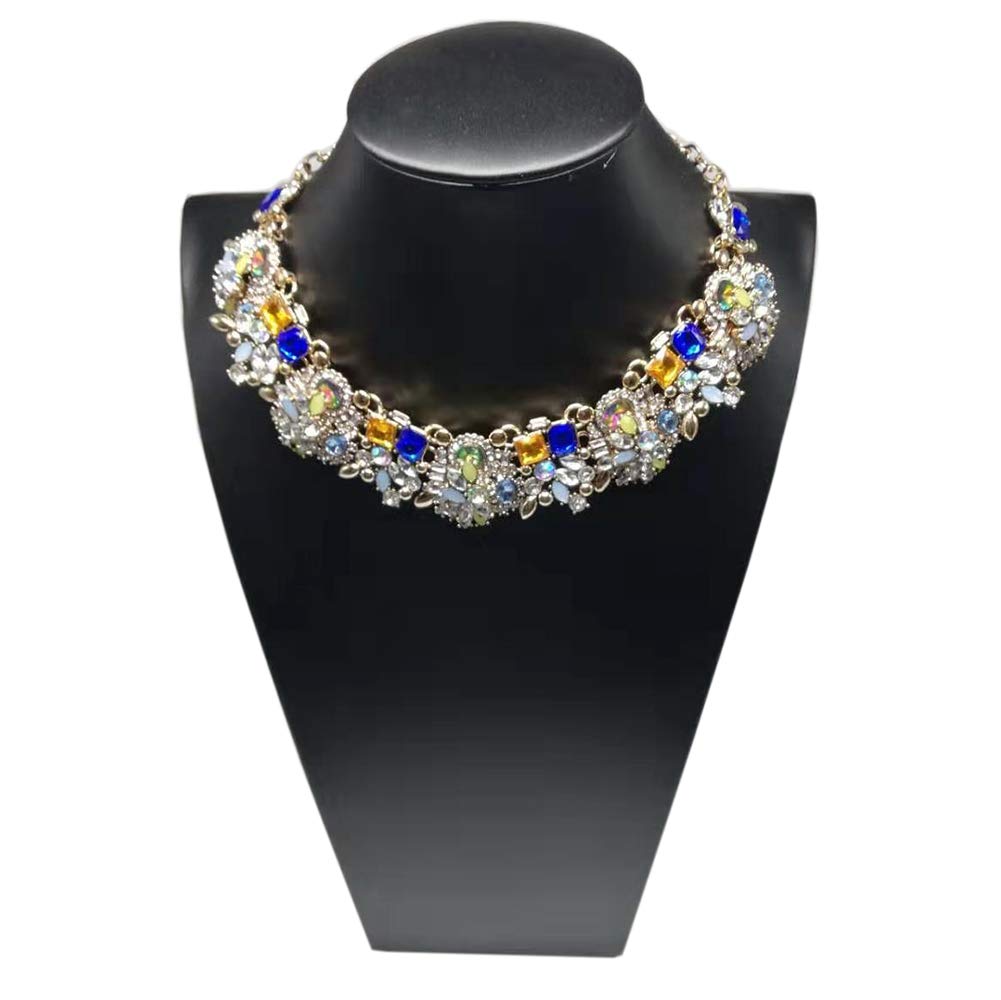 Zthread Bib Statement Necklace Colorful Glass Crystal Collar Choker Necklace for Women Fashion Accessories (Blue+Green)