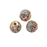 LiQunSweet 10 Pcs Brass Golden Plated Colorful Micro Pave Cubic Zirconia Beads Round Disco Ball Spacer Loose Beads Connector Car