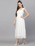 Sugathari Georgette Jacquard Butti White Square Neck Knee Length Western Dresses For Women (Dress2 89 White L)