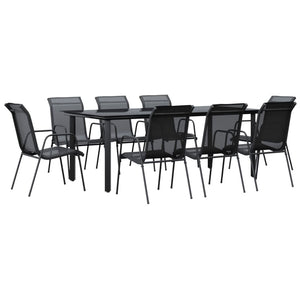 Vidaxl 9-Piece Patio Dining Set - Elegant Black Steel & Textilene Outdoor Furniture - Garden, Patio Centerpiece With Durable Design