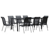 Vidaxl 9-Piece Patio Dining Set - Elegant Black Steel & Textilene Outdoor Furniture - Garden, Patio Centerpiece With Durable Design