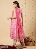 Anni Designer Women'S Cotton Blend Anarkali Printed Kurta With Pant & Dupatta (Nilam Pink-Nw_Xxl_Pink_Xx-Large),Pink,2XL,Cotton Blend,Anarkali,
