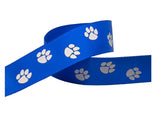 Paw Prints Ribbon for Crafts Grosgrain Ribbon for Gift Wrapping, Cheer Bows (10yd 7/8 White Paw, Royal)