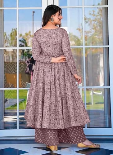 Anni Designer Women'S Rayon Viscose Anarkali Printed Kurta With Palazzo & Dupatta (Sinners Purple_Xl_Purple_X-Large),Purple,XL,Rayon,Anarkali,