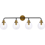 Living District Indoor Modern Home Decorative Bright Ceiling Hanson 4 Lights Bath Sconce In Black With Brass With Clear Shade