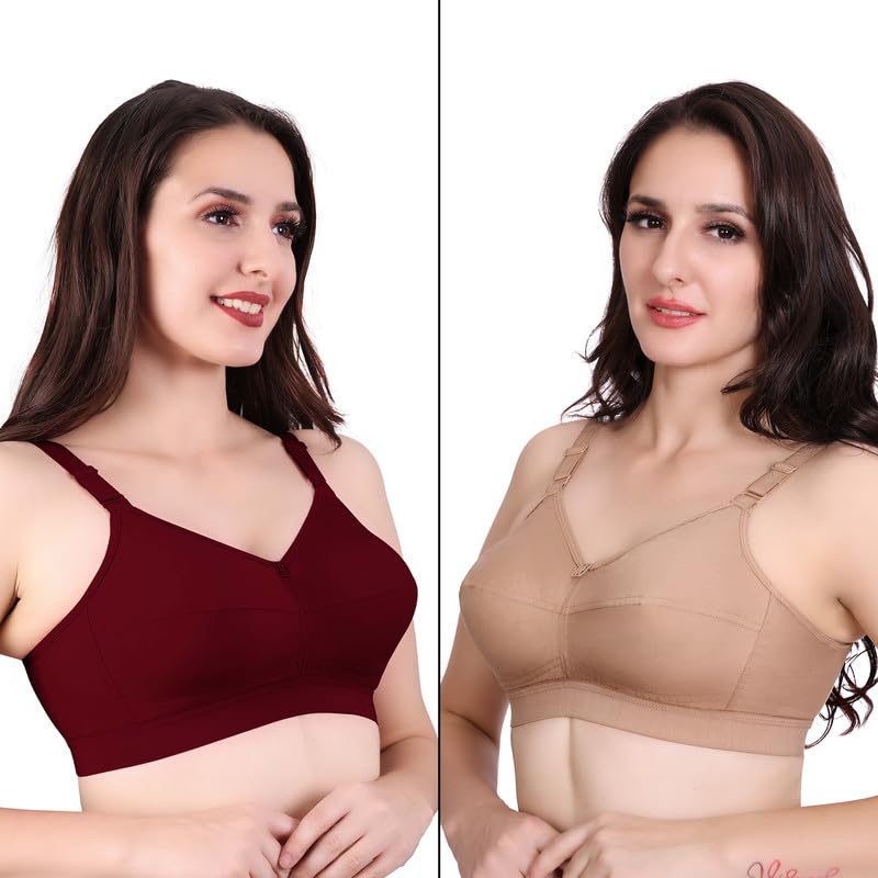 Trylo Riza Cottonfit Bra Combo Pack Marun & Nude 40 D - Cup - Pack Of-2,MARUN & NUDE,40,B0DQKXMR5Z