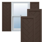 Ekena Millwork 12W x 38H True Fit PVC Single Panel Herringbone Modern Style Fixed Mount Shutters, Raisin Brown (Per Pair - Hardw