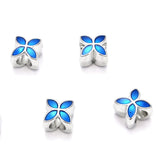40pcs Four-Clover Flower Large Hole Blue Enamel Beads (4.5mm Hole) Antique Silver