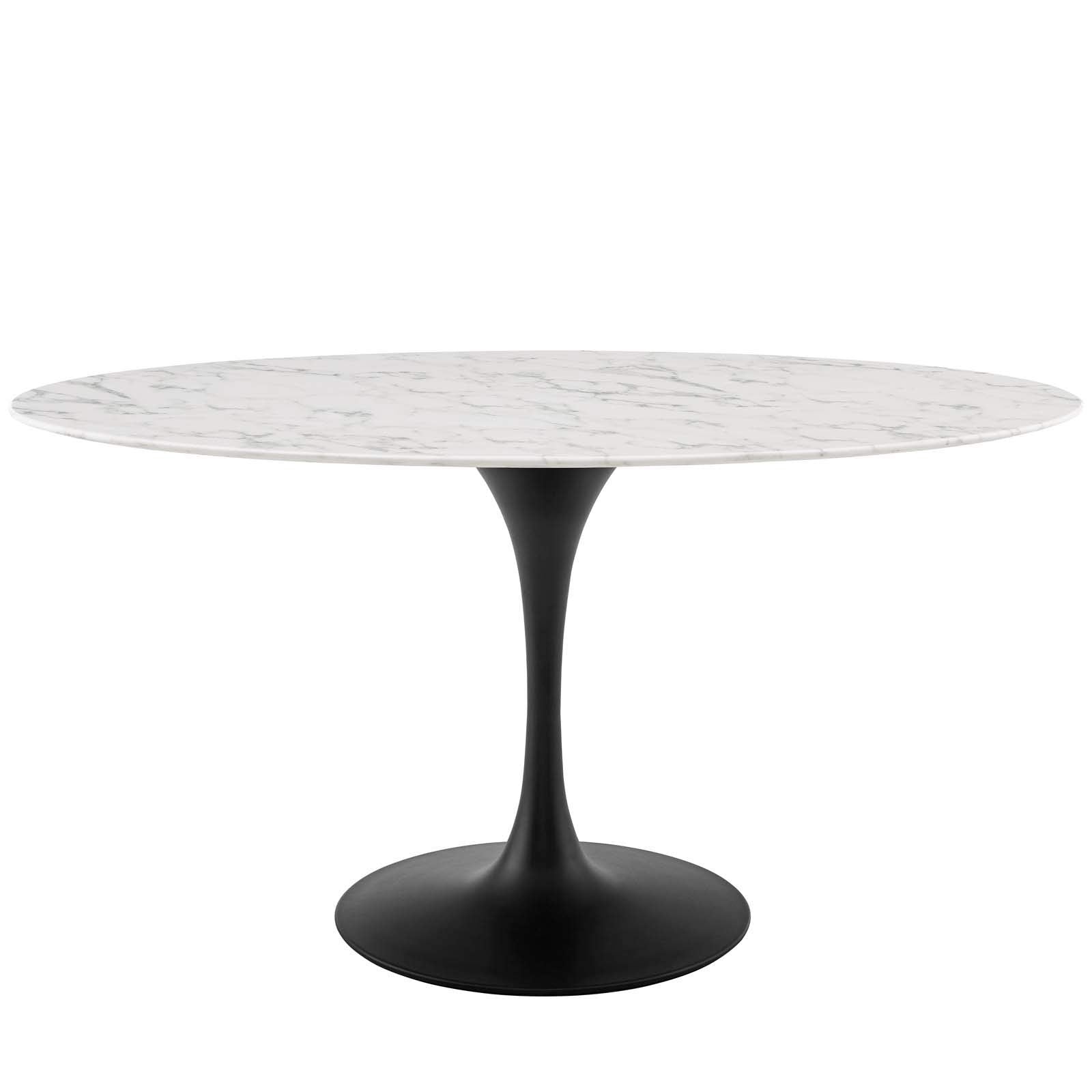 America Luxury - Tables Contemporary Modern Kitchen Room Oval Dining Table, Artificial Marble Stone Metal, Black White
