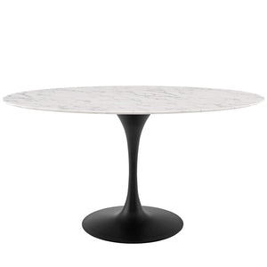 America Luxury - Tables Contemporary Modern Kitchen Room Oval Dining Table, Artificial Marble Stone Metal, Black White