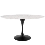 America Luxury - Tables Contemporary Modern Kitchen Room Oval Dining Table, Artificial Marble Stone Metal, Black White