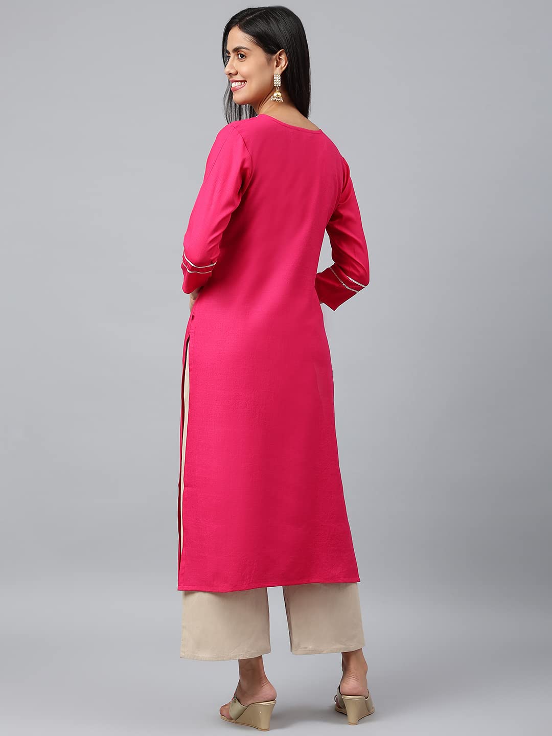 Anni Designer Women'S Cotton Blend Straight Solid Kurta (Satya Pink_Xl_Pink_X-Large),Pink,XL,Cotton Blend,Straight,kurta