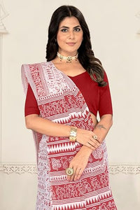 Tamaira Fashion Women'S Plain Cotton Saree (2536_White&Dustypink