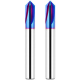 EANOSIC 2PCS 90 Degree V Bit 1/4 Shank, Carbide CNC Chamfer End Mill, 4-Flute V Groove Router Bit with Blue Nano Coating for Woo