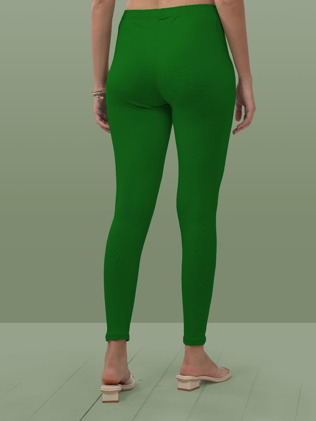 Lyra Women Solid Premium Cotton Ankle Length Leggings | Mid-Waist | Fashionwear Grass Green L
