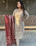 Anni Designer Women'S Cotton Blend Straight Embroidered Kurta With Pant & Dupatta (Dd Beige-Nw_5Xl_Beige_Xxxxx-Large),Beige,5XL,Cotton Blend,DD BEIGE-NW_788,